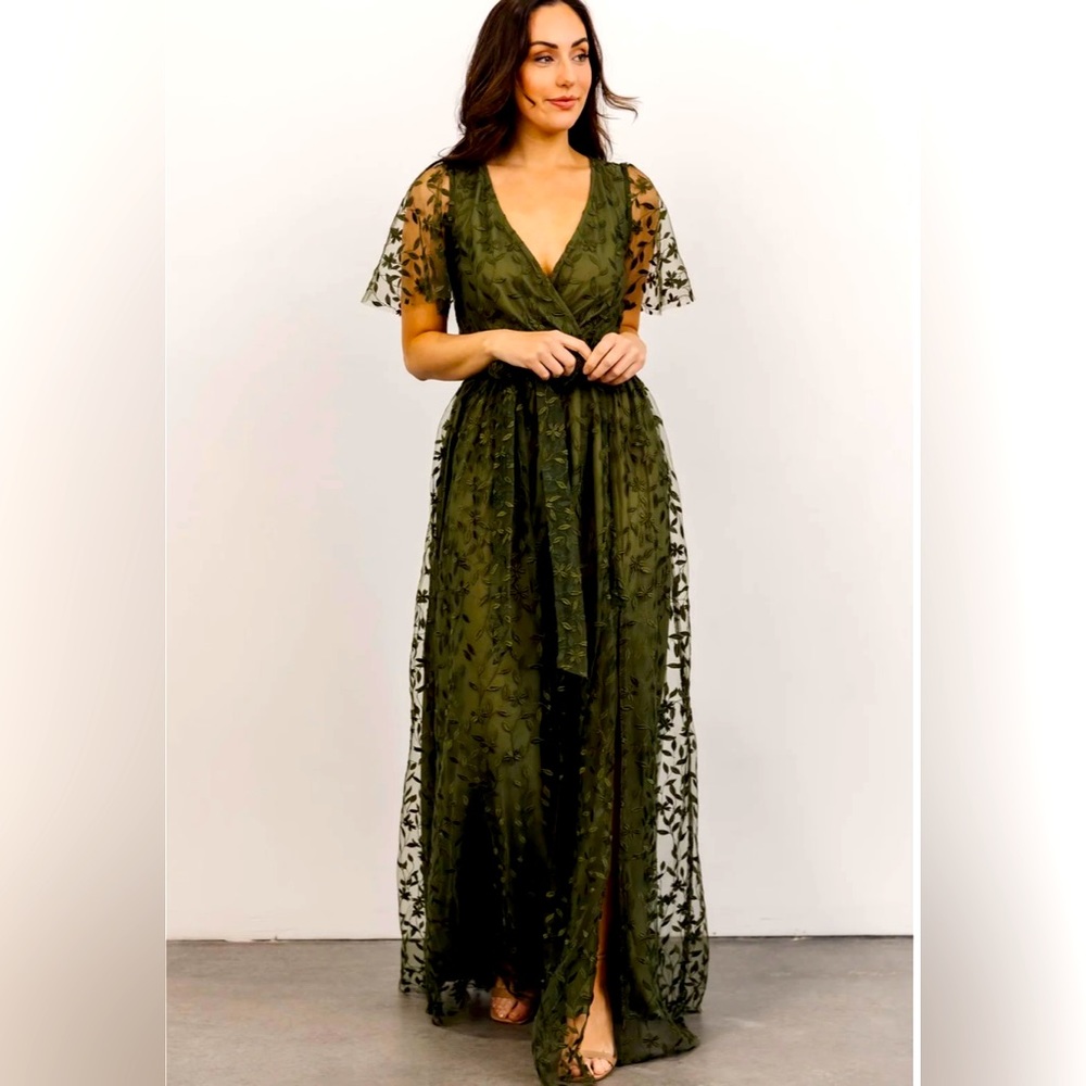 Baltic Born Marseille Embossed Maxi Dress in Olive Green, Size XL